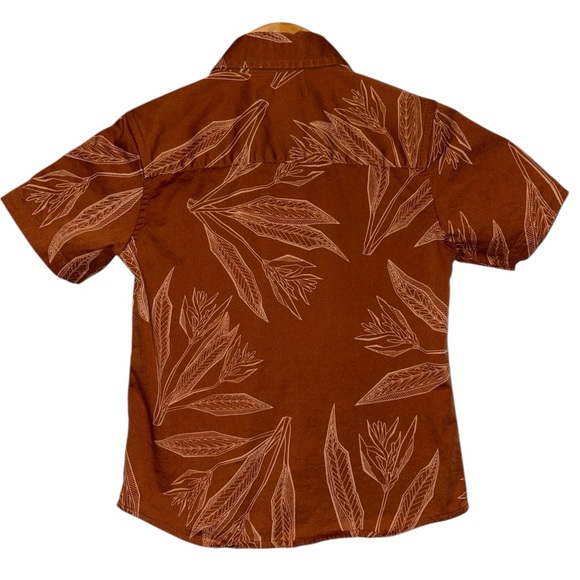 Tanoa Boys' Brown Leaf Print aloha Shirt 6 - Picture 2 of 5